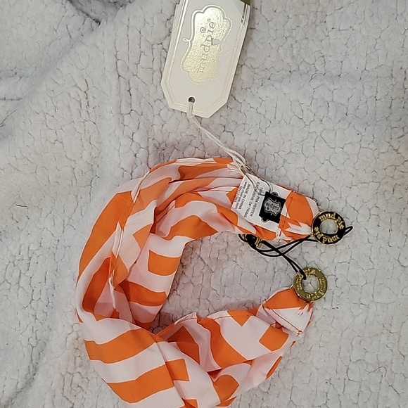 MudPie orange white stripe fabric headband adjustable stretch band gold ring New - Picture 2 of 8
